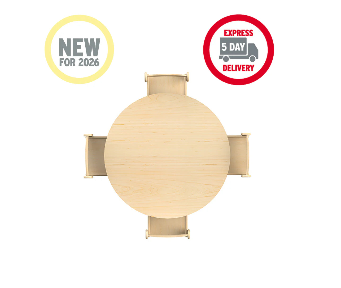 Medium Circular Adjustable Table (900mm Dia) + 4 Beech Stacking Chairs