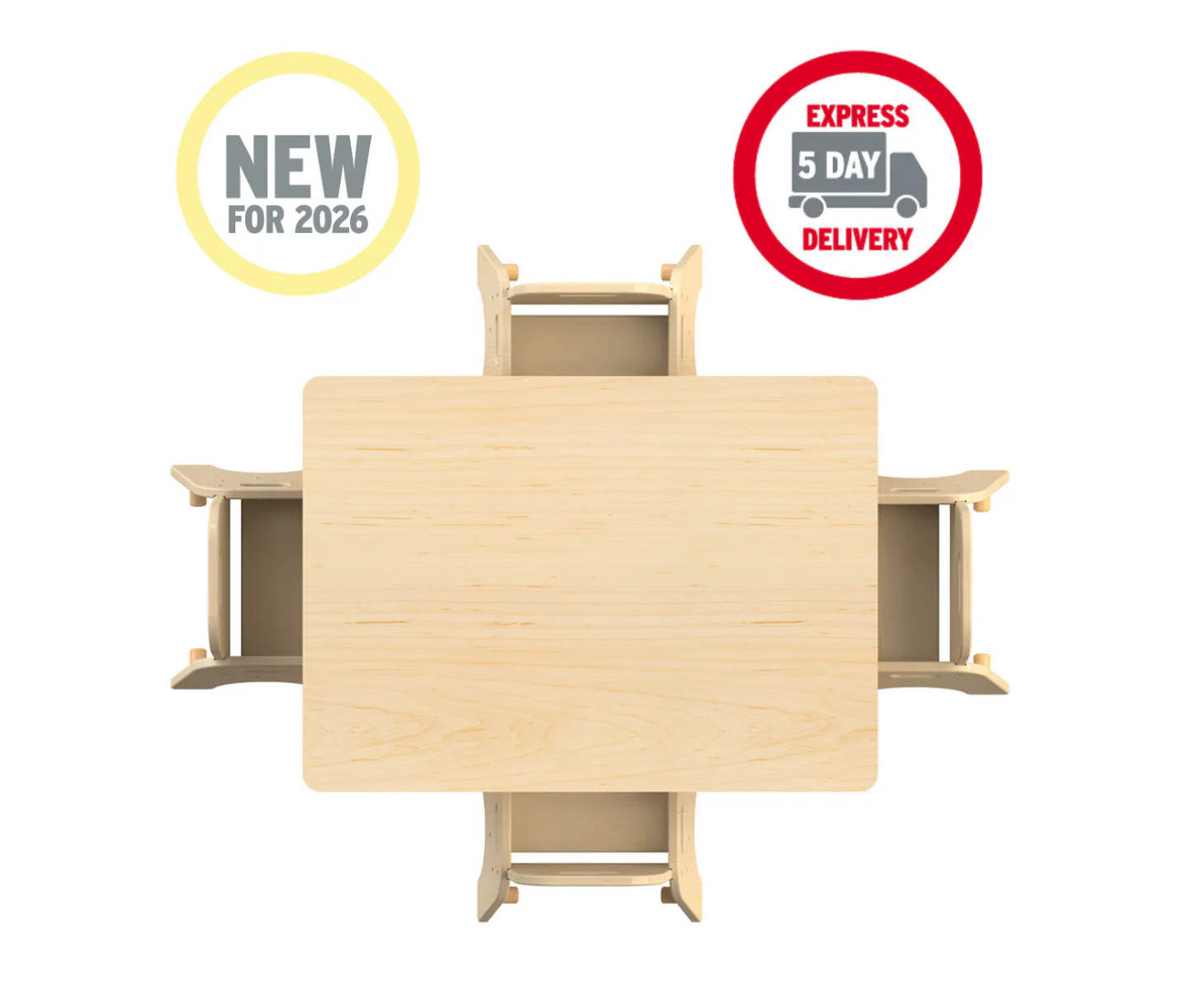 Small Rectangular Adjustable Table (W960 x D695mm) + 4 Sturdy Chairs ...