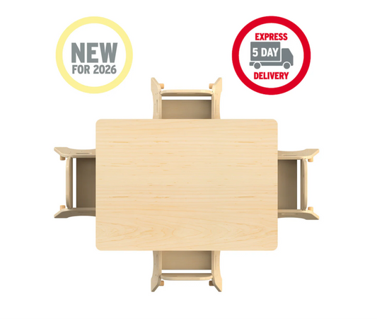 Small Rectangular Adjustable Table (W960 x D695mm) + 4 Sturdy Chairs