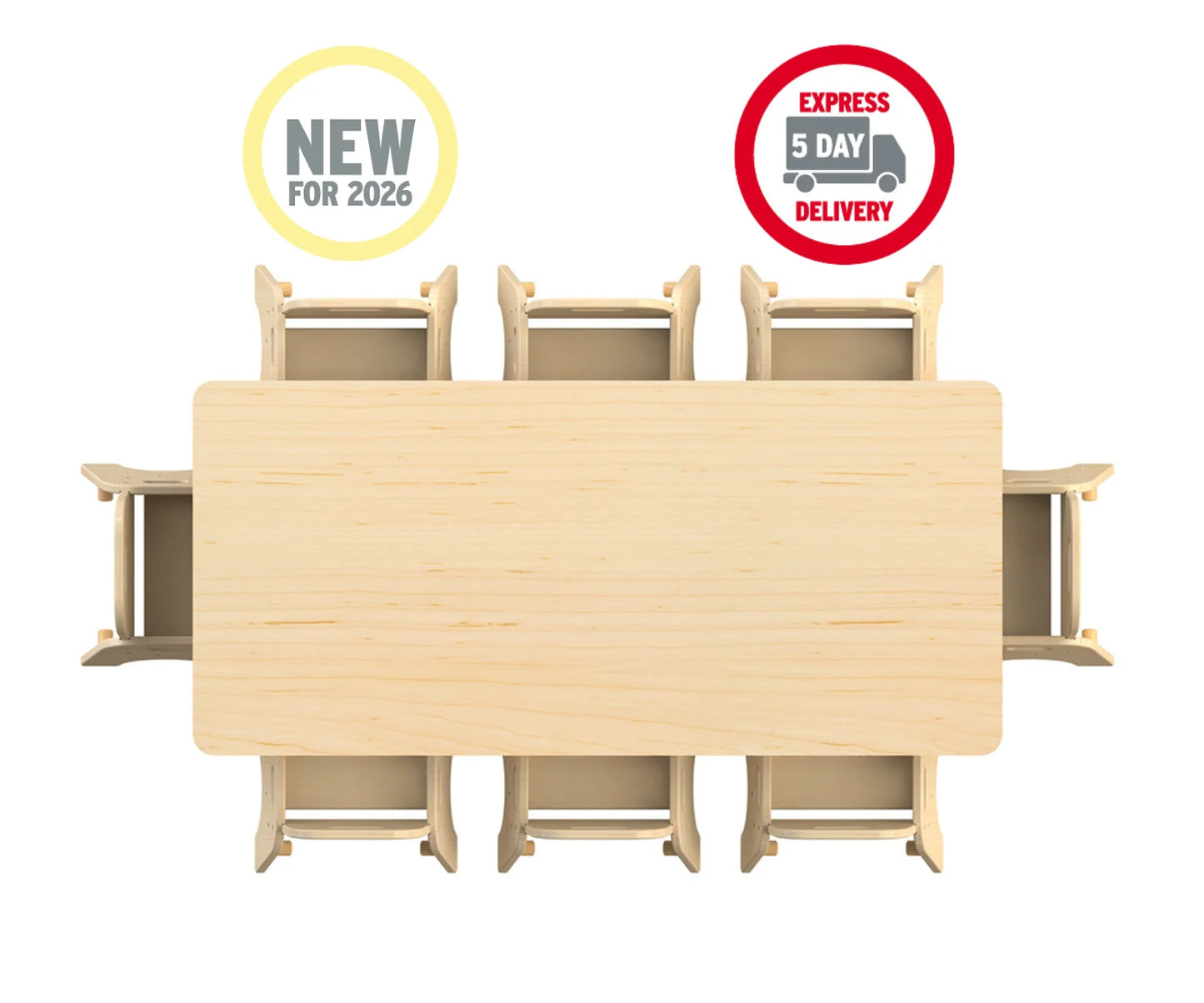 Large Rectangular Adjustable Table (W1500 x D695mm) + 8 Sturdy Chairs