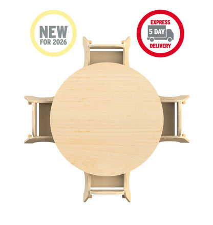 Medium Circular Adjustable Table (900mm Dia) + 4 Sturdy Chairs