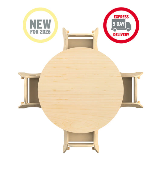 Medium Circular Adjustable Table (900mm Dia) + 4 Sturdy Chairs