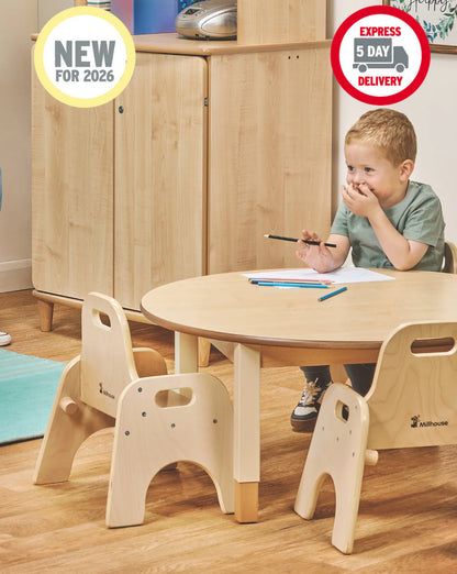 Medium Circular Adjustable Table (900mm Dia) + 4 Sturdy Chairs