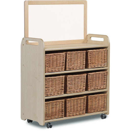 Millhouse Early Years Mobile Shelf Unit With Top Magnetic Whiteboard Add-on and 9 Baskets