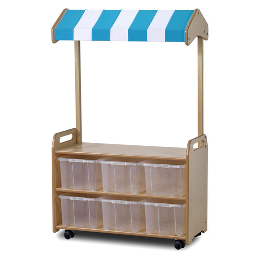 Millhouse Early Years Mobile Tall Unit with Canopy Add-on and 6 Clear Tubs