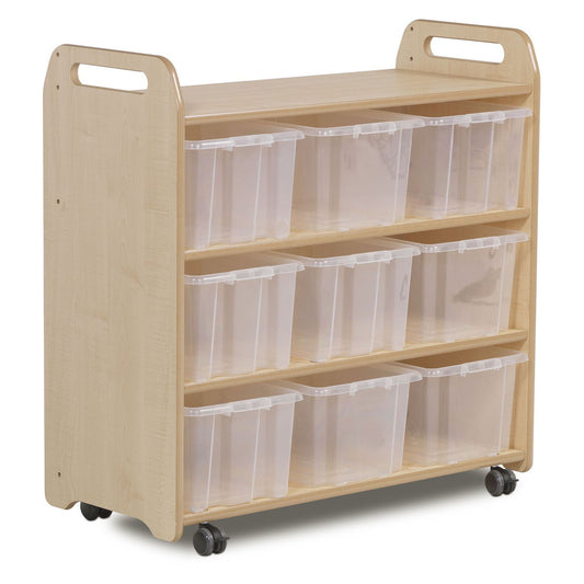 Millhouse Early Years Mobile Shelf with Mirror Back and 9 Clear Tubs