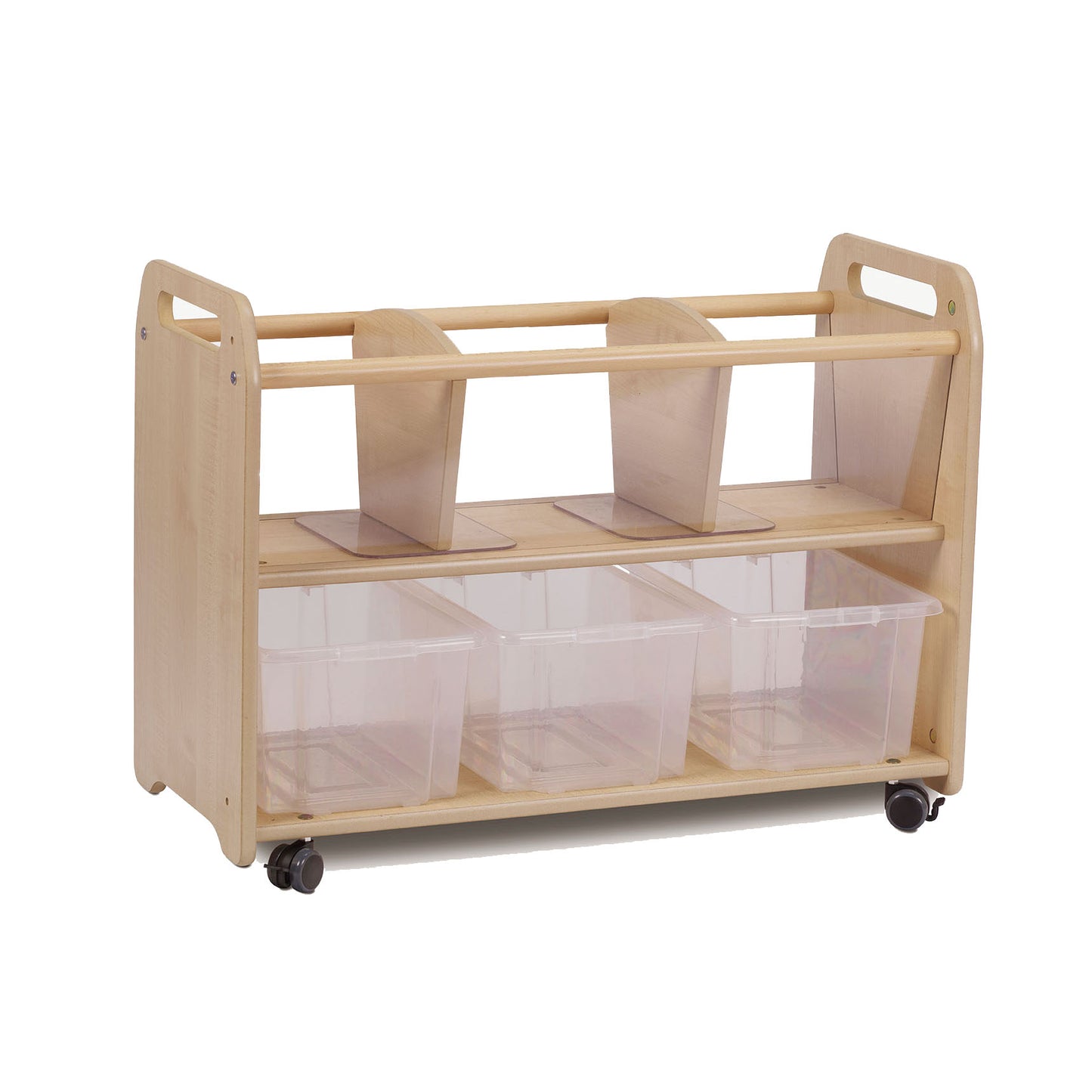 Millhouse Early Years Mobile Clear View Storage Unit with 3 Clear Tubs ...