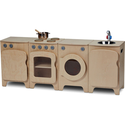 Millhouse Early Years Natural Kitchen Set of 4  - Cooker, Sink, Washer, Fridge (H550mm)