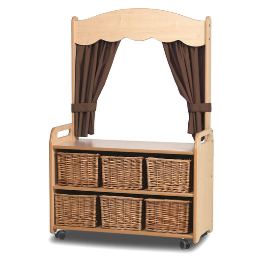 Millhouse Early Years Mobile Tall Unit with Theatre Add-on with 6 Baskets and Taupe Curtains