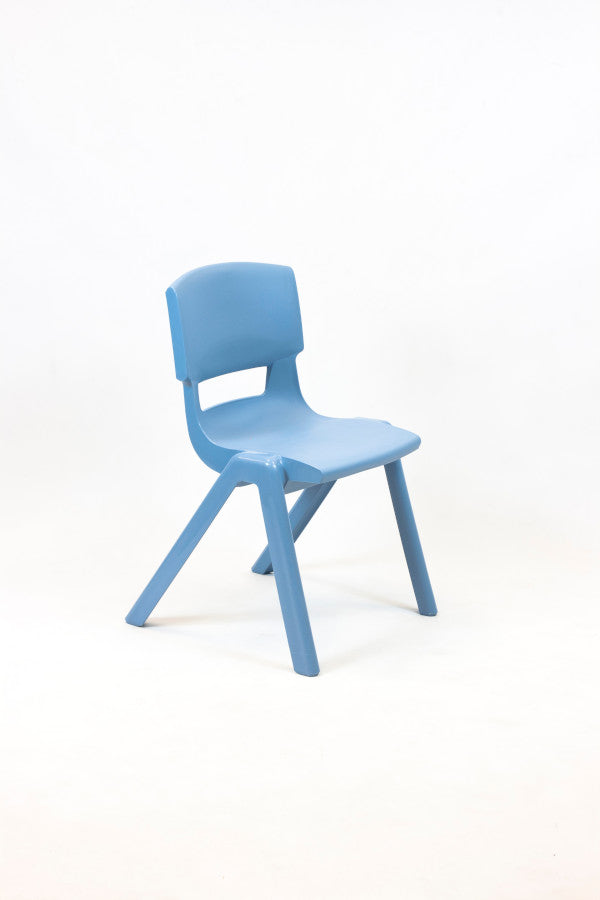 Powder blue Postura Plus one piece chair on a white background