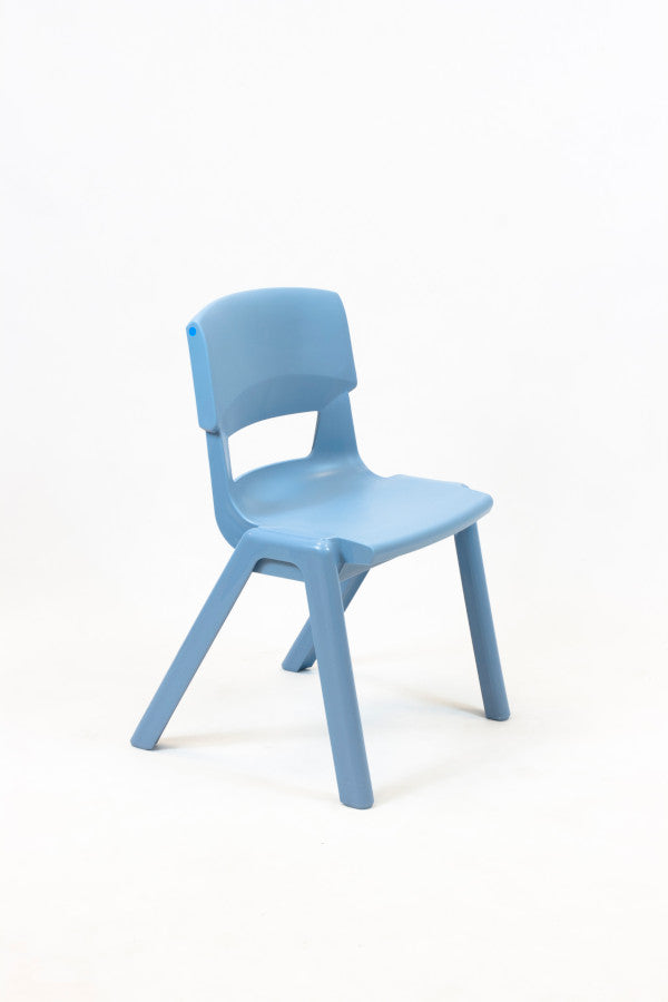 Powder blue Postura Plus one piece chair on a white background