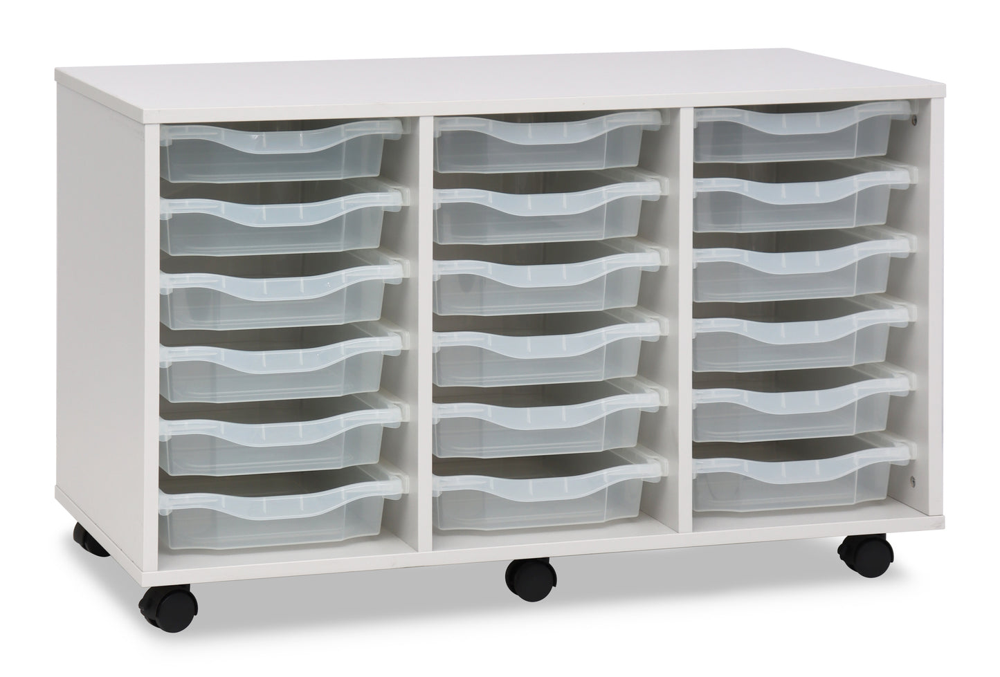 Monarch 18 Tray Mobile Storage Unit with 3 Columns of 6 Transparent Tray