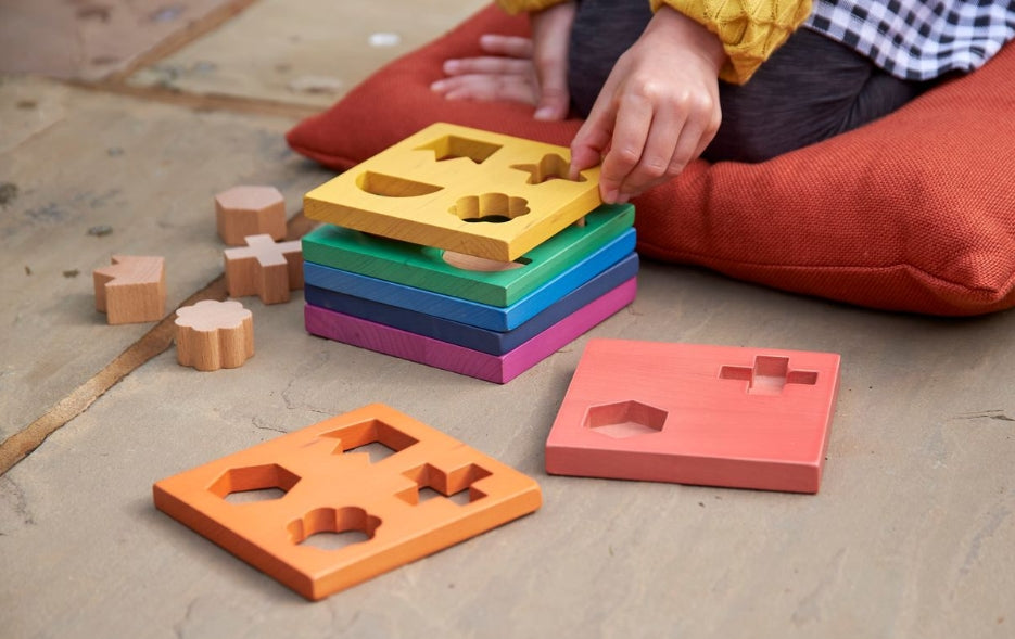 Rainbow Wooden Shape Stacker – Chequered Fox