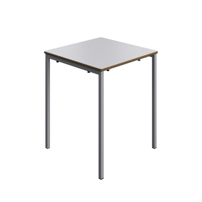Small table with a white top and brown sides on a white background
