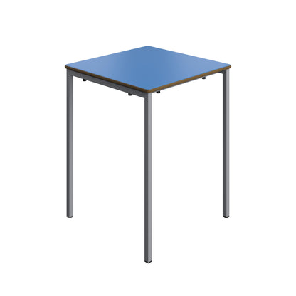 Table with blue top and brown edge on a white background