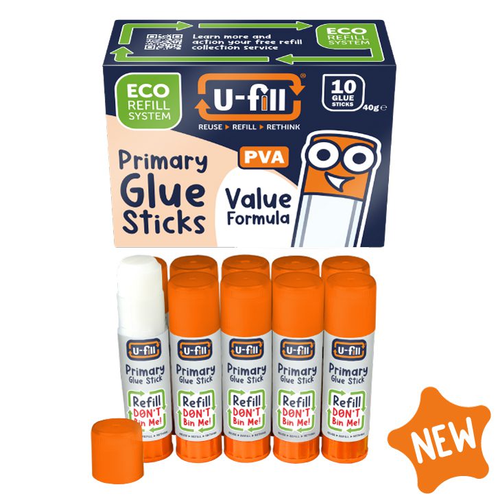 U-Fill Primary Glue Stick 10 x 40g. 20 Packs