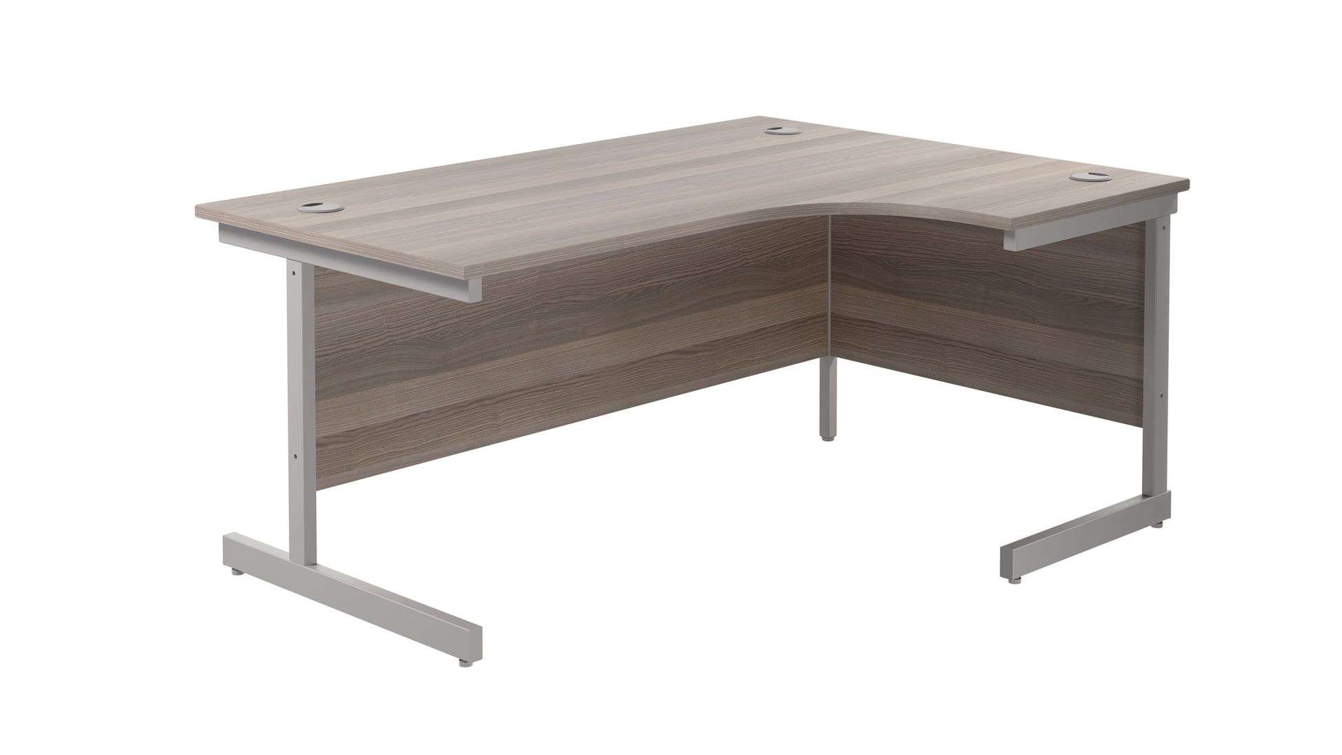 Single Upright Right Hand Radial Desk | 1600X1200 | Grey Oak/Silver