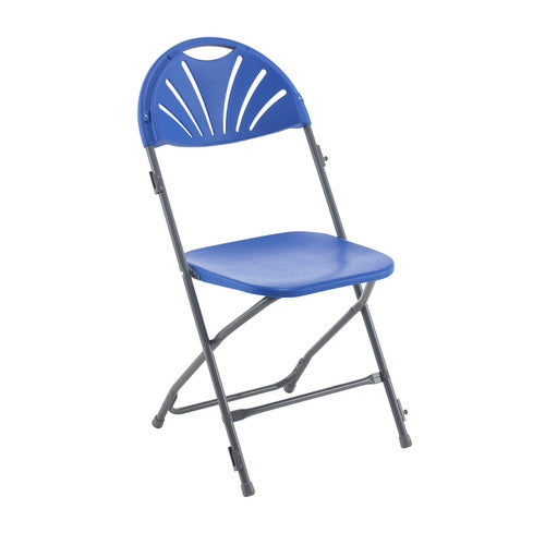 blue linking fan back folding chair on a white background