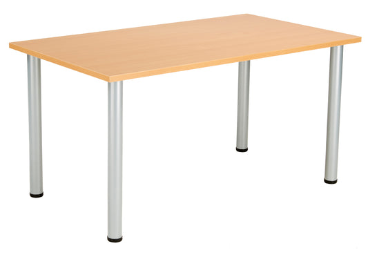One Fraction Plus Rectangular Meeting Table | 1480mm | Beech/Silver