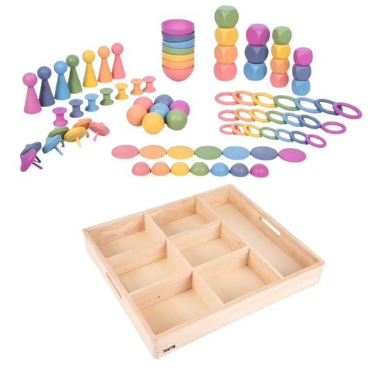 Rainbow Wooden Super Set + Wooden Sorting Tray (7- way)