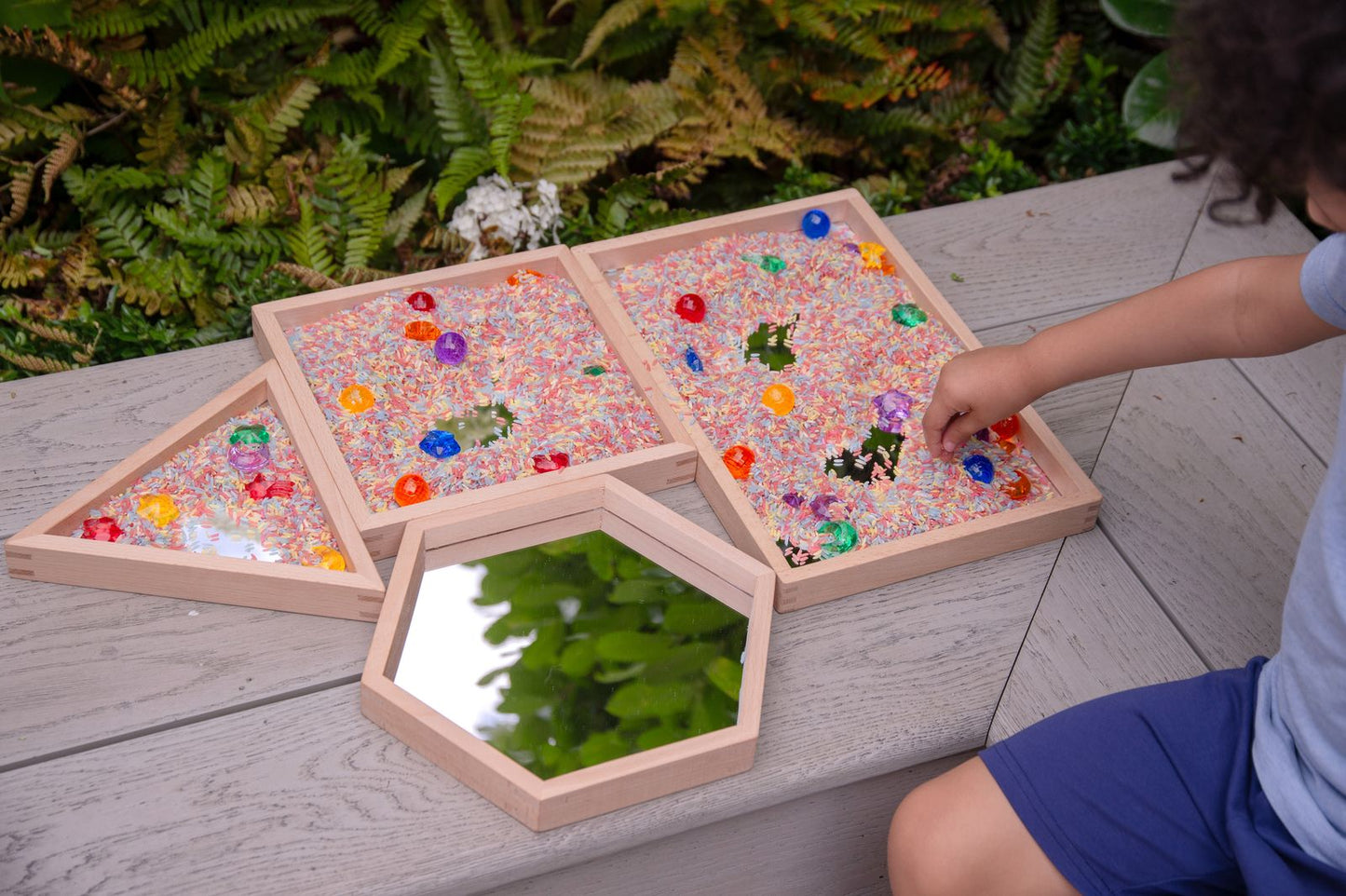 Wooden Shape Mirror Trays - Pk4