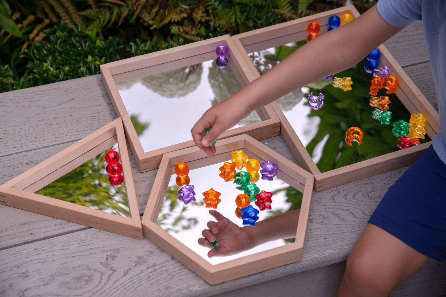 Wooden Shape Mirror Trays - Pk4