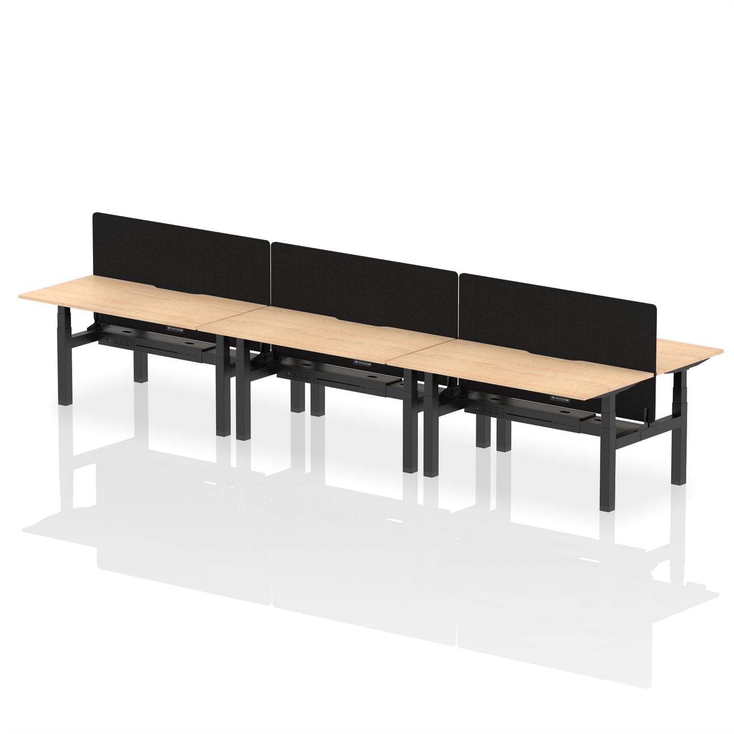 Air Back-to-Back Scalloped Edge Height Adjustable Bench Desk - 6 Person with Black Straight Screen