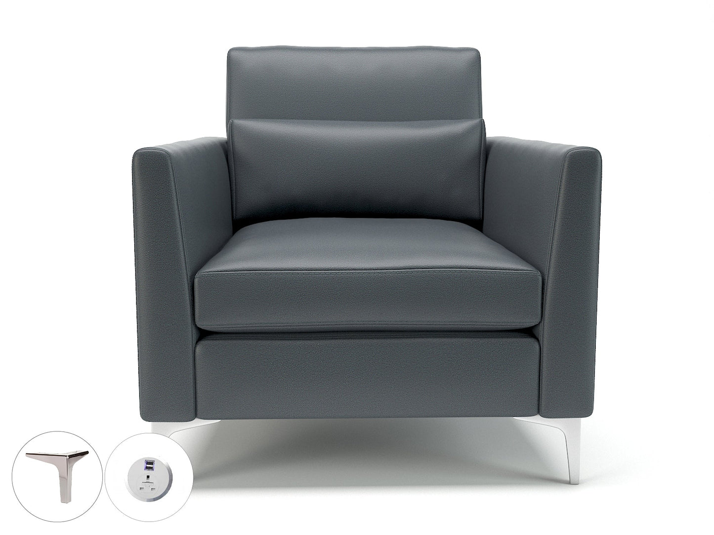 Roselle 90cm Wide Armchair in Cristina Marrone Ultima Faux Leather with Socket