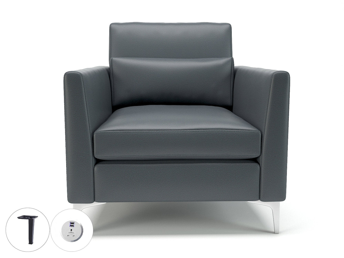 Roselle 90cm Wide Armchair in Cristina Marrone Ultima Faux Leather with Socket