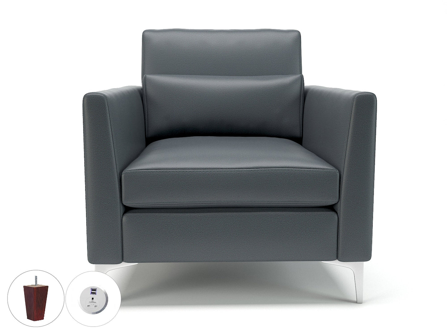 Roselle 90cm Wide Armchair in Cristina Marrone Ultima Faux Leather with Socket