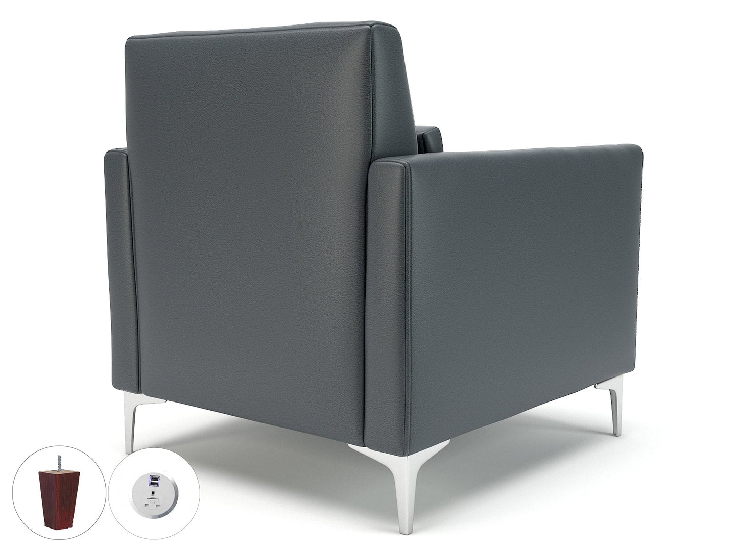 Roselle 90cm Wide Armchair in Cristina Marrone Ultima Faux Leather with Socket