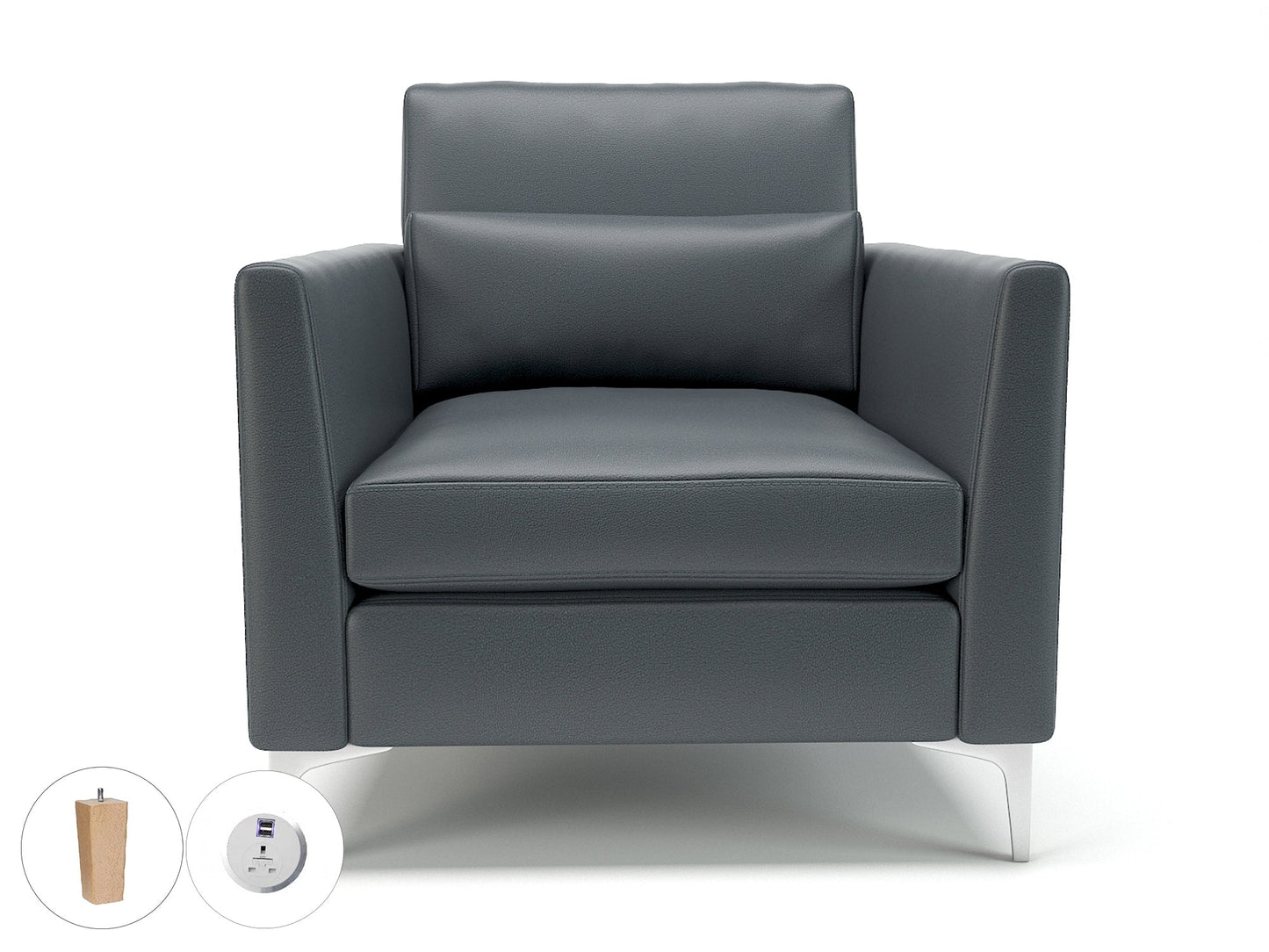 Roselle 90cm Wide Armchair in Cristina Marrone Ultima Faux Leather with Socket