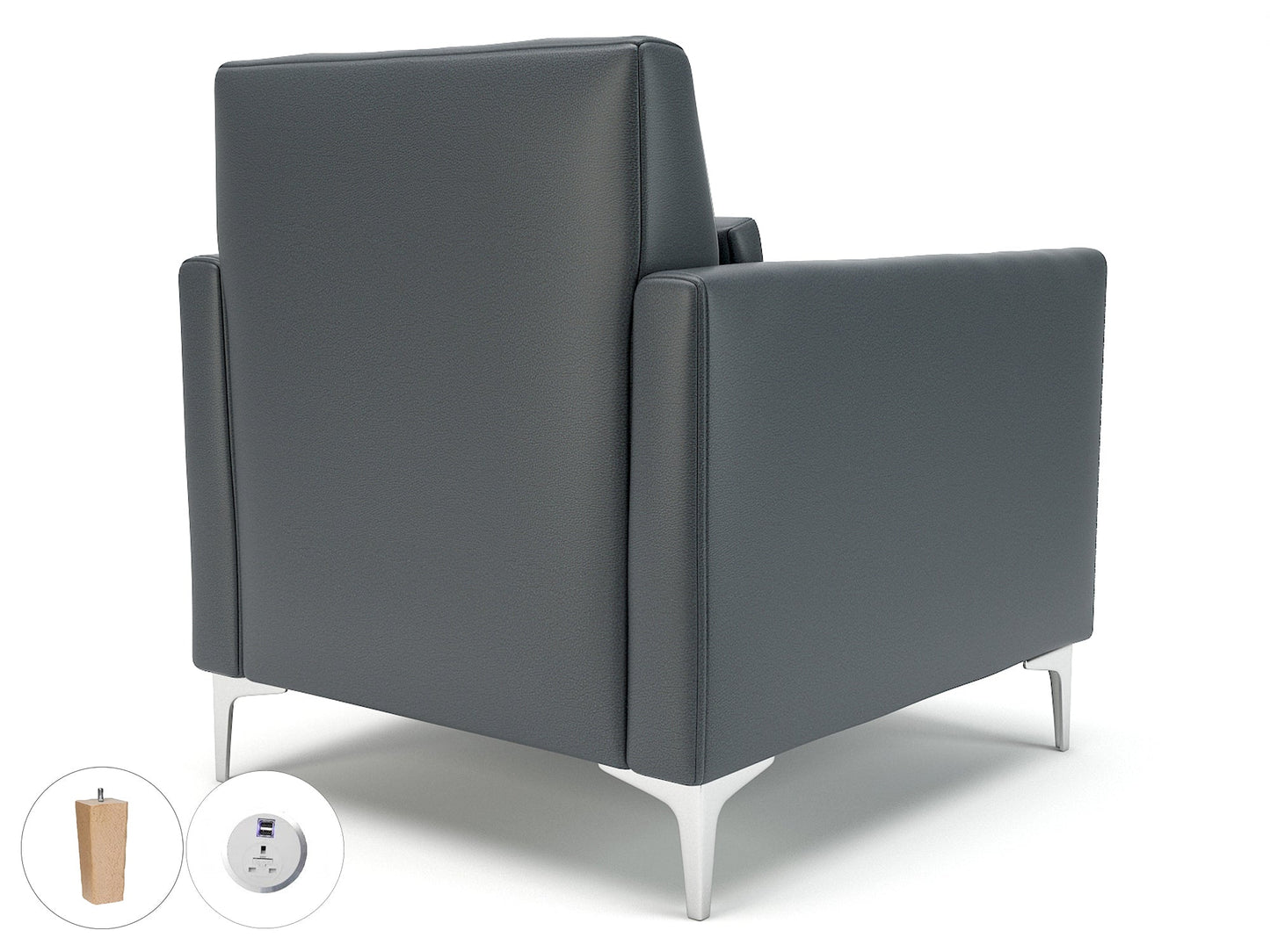 Roselle 90cm Wide Armchair in Cristina Marrone Ultima Faux Leather with Socket