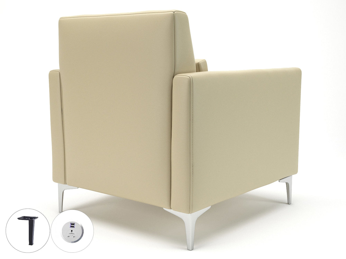 Roselle 90cm Wide Armchair in Cristina Marrone Ultima Faux Leather with Socket