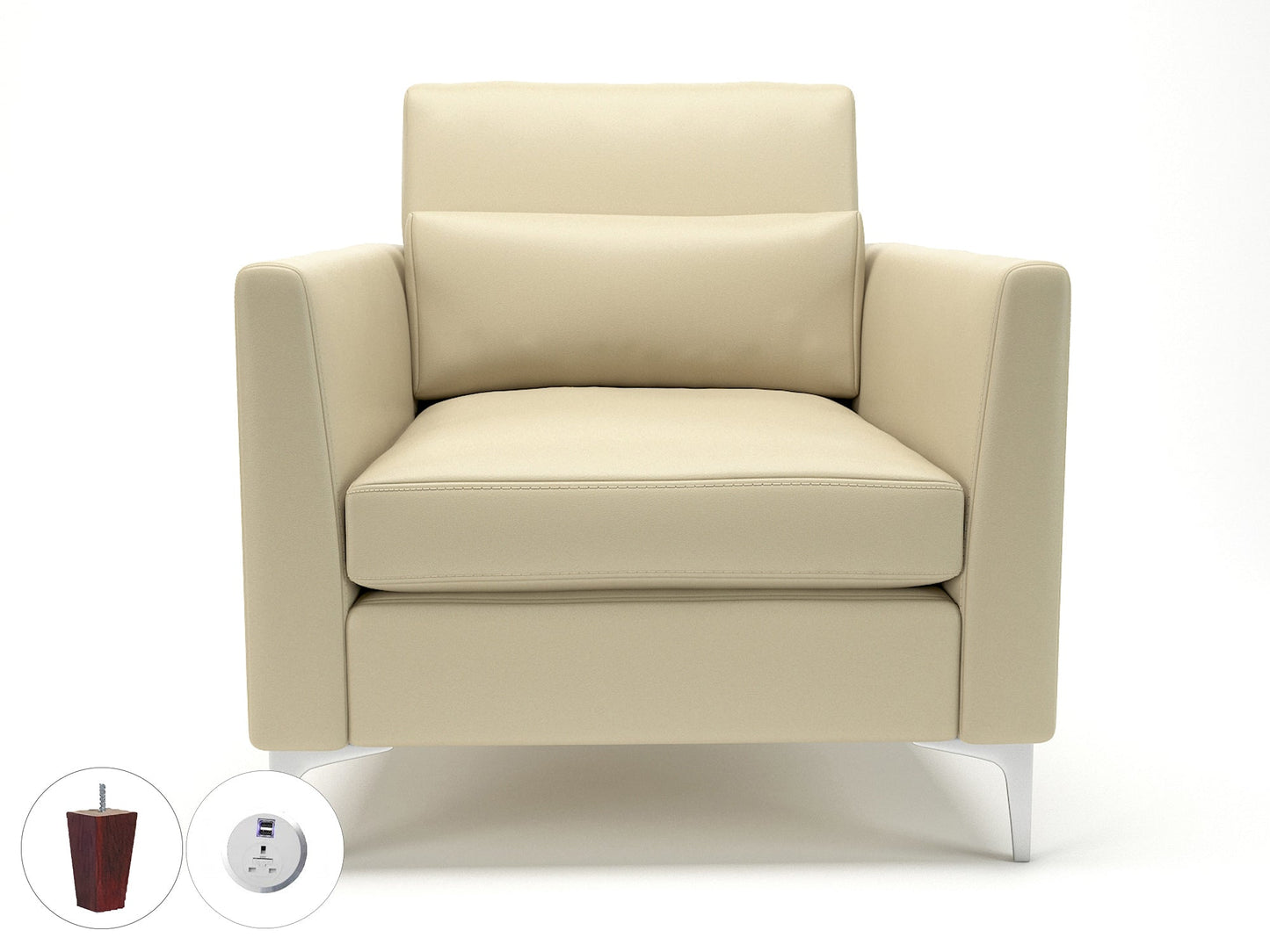 Roselle 90cm Wide Armchair in Cristina Marrone Ultima Faux Leather with Socket