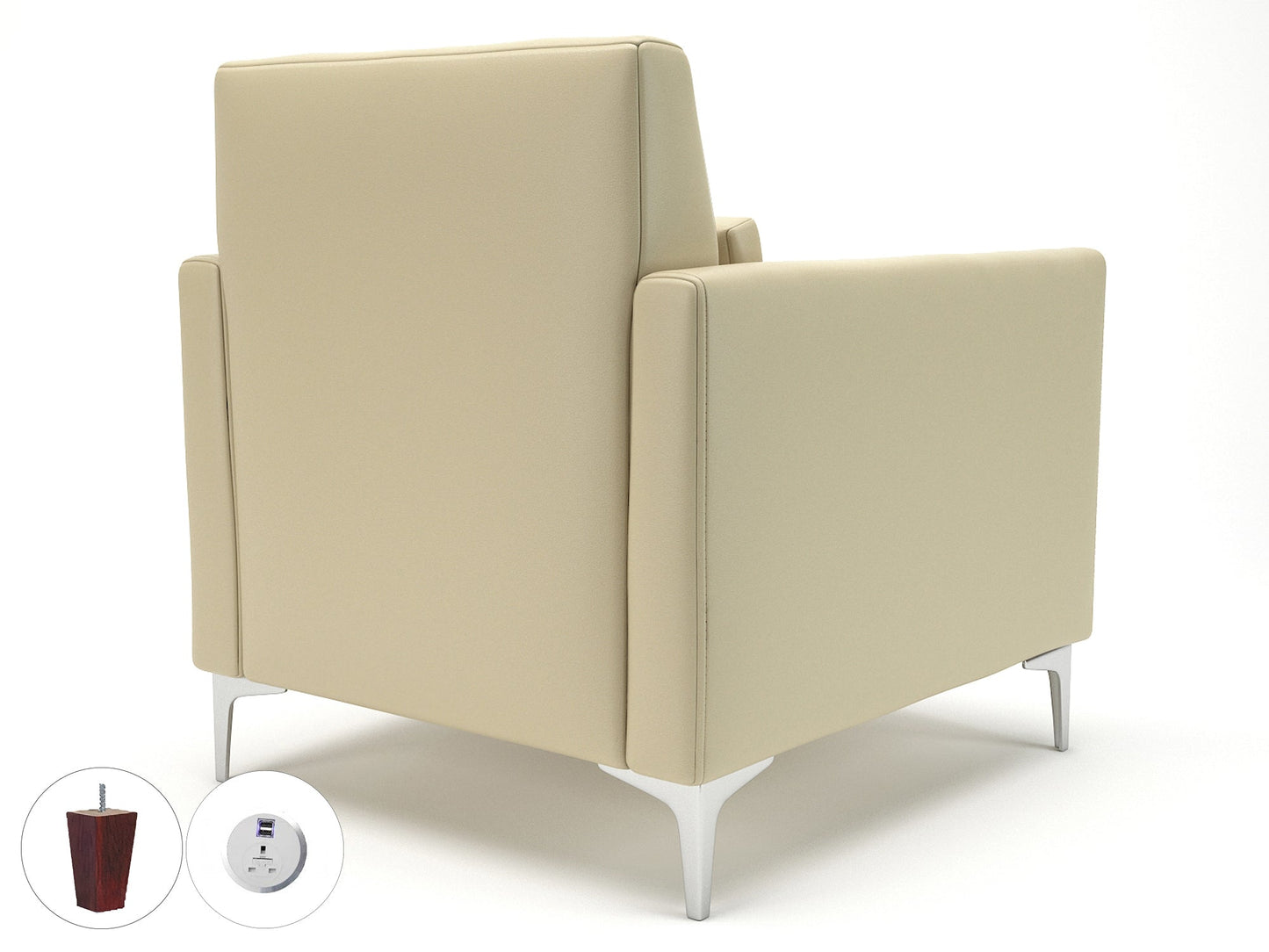 Roselle 90cm Wide Armchair in Cristina Marrone Ultima Faux Leather with Socket