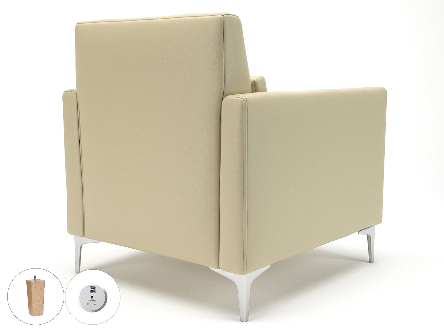 Roselle 90cm Wide Armchair in Cristina Marrone Ultima Faux Leather with Socket