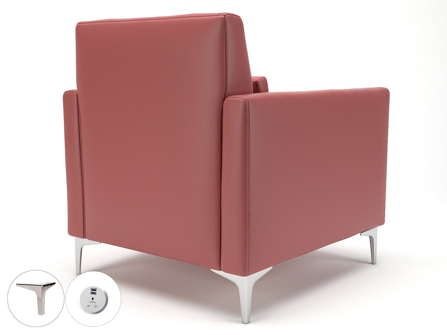 Roselle 90cm Wide Armchair in Cristina Marrone Ultima Faux Leather with Socket
