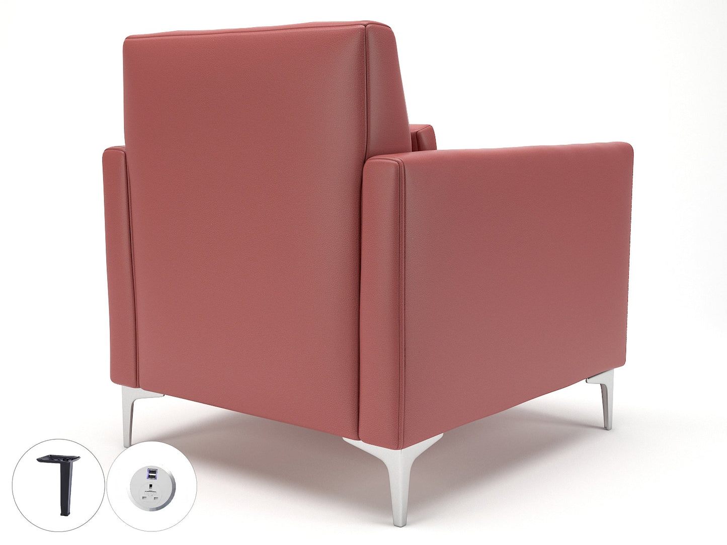 Roselle 90cm Wide Armchair in Cristina Marrone Ultima Faux Leather with Socket