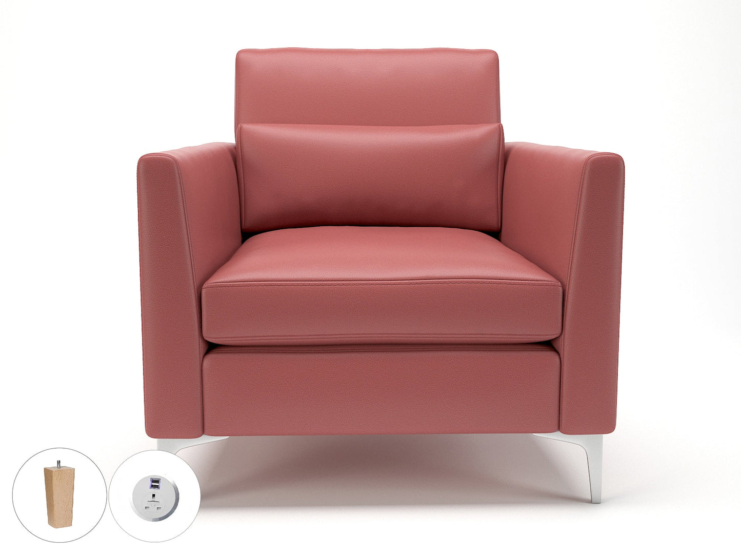 Roselle 90cm Wide Armchair in Cristina Marrone Ultima Faux Leather with Socket