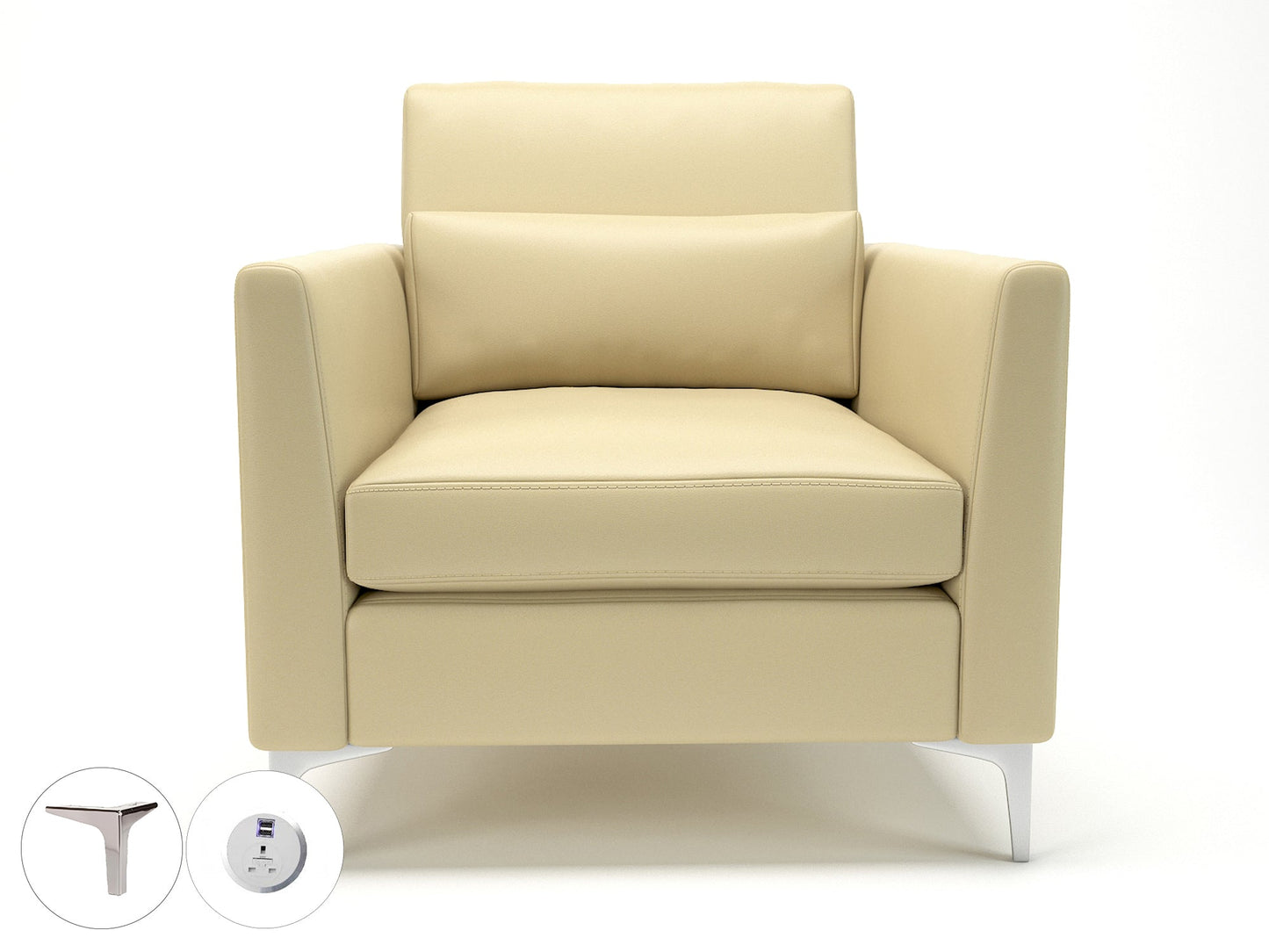 Roselle 90cm Wide Armchair in Cristina Marrone Ultima Faux Leather with Socket