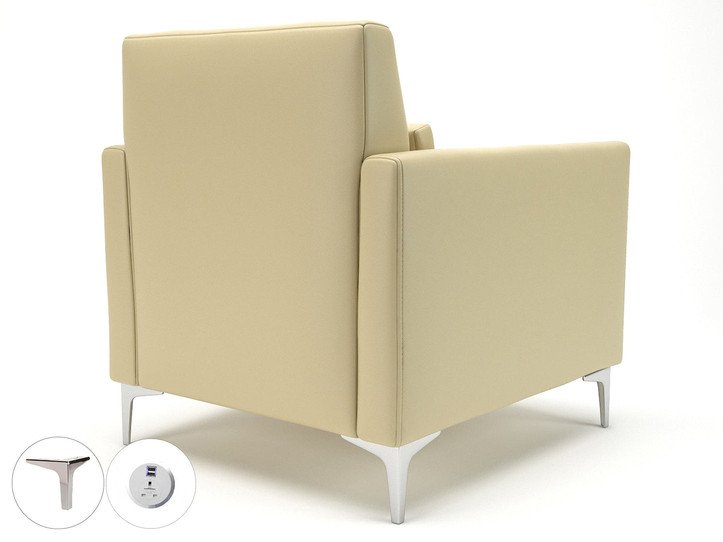 Roselle 90cm Wide Armchair in Cristina Marrone Ultima Faux Leather with Socket