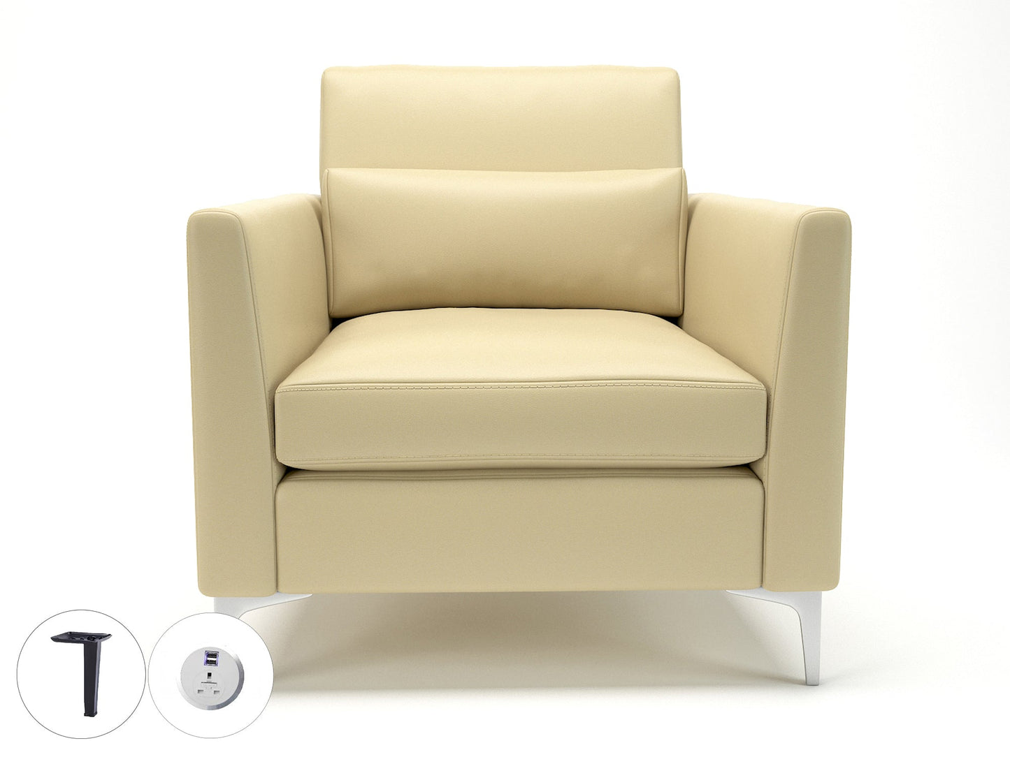 Roselle 90cm Wide Armchair in Cristina Marrone Ultima Faux Leather with Socket