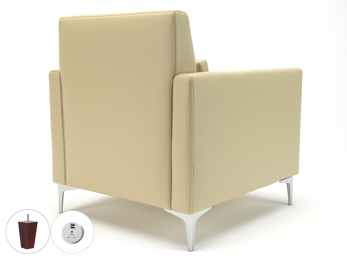 Roselle 90cm Wide Armchair in Cristina Marrone Ultima Faux Leather with Socket