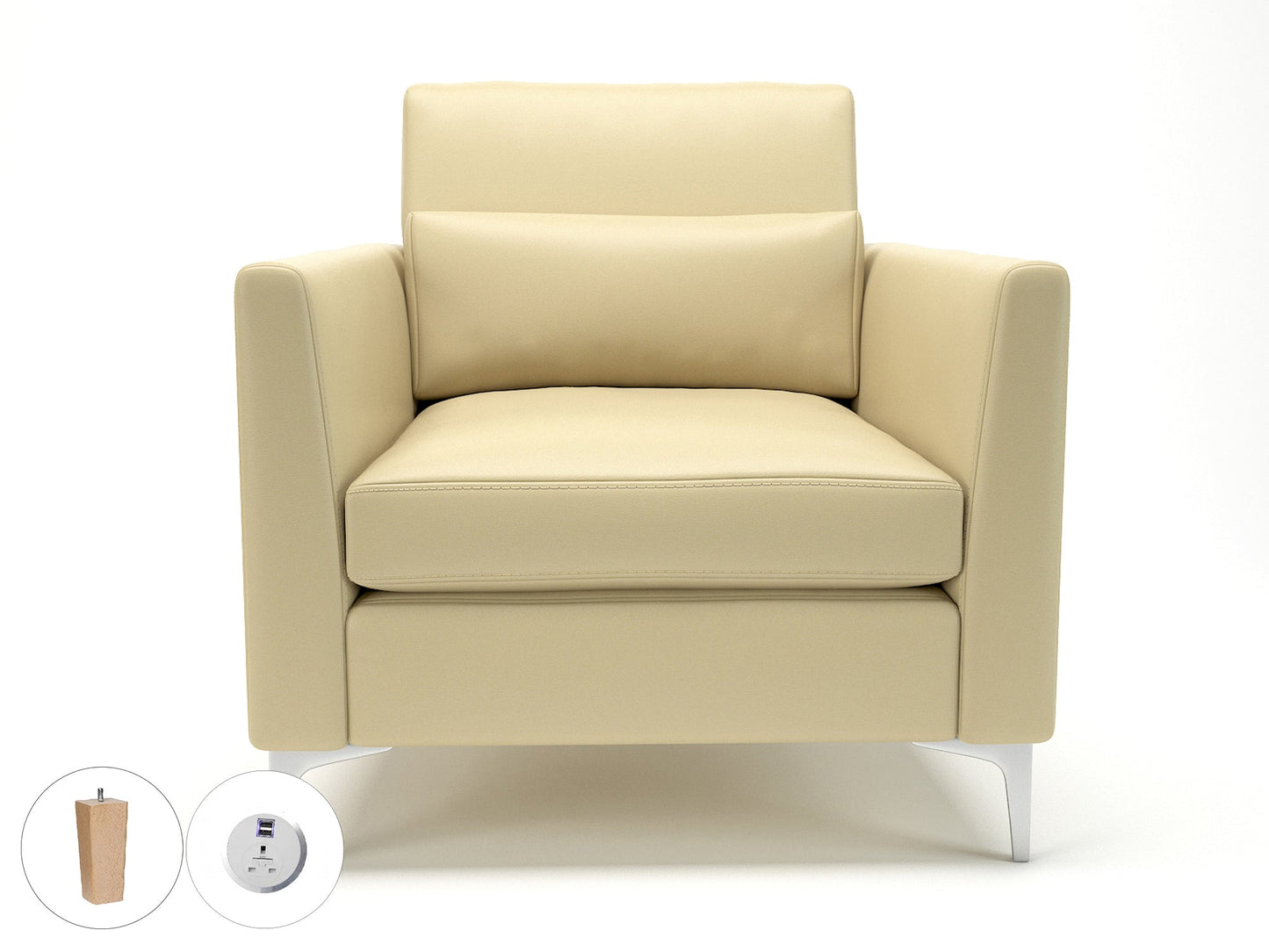 Roselle 90cm Wide Armchair in Cristina Marrone Ultima Faux Leather with Socket