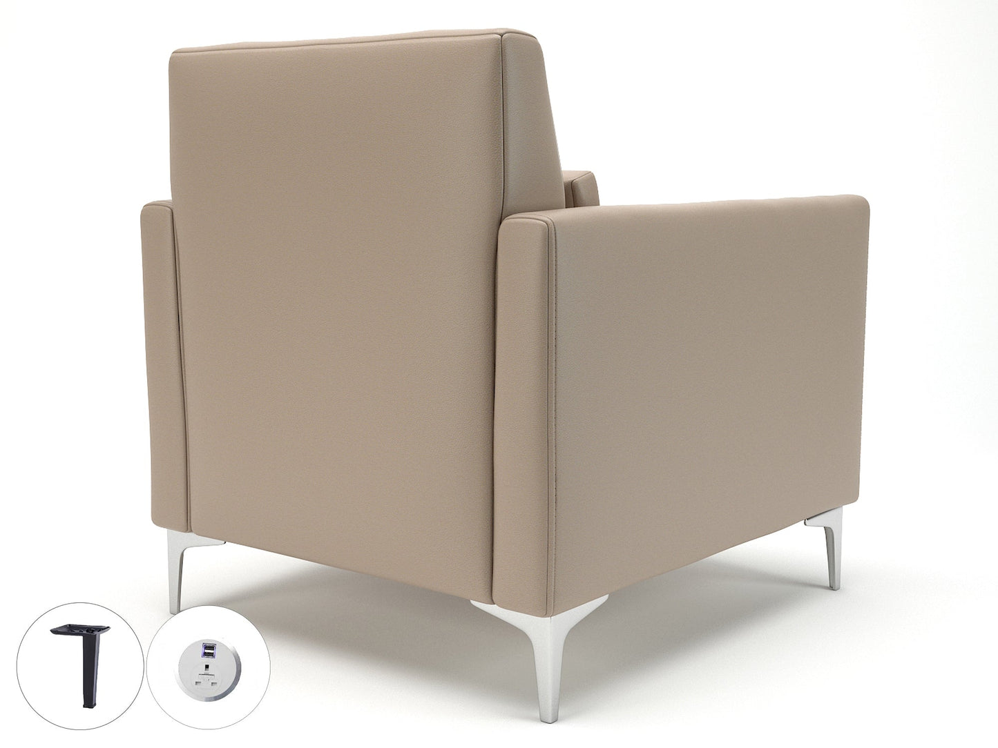 Roselle 90cm Wide Armchair in Cristina Marrone Ultima Faux Leather with Socket