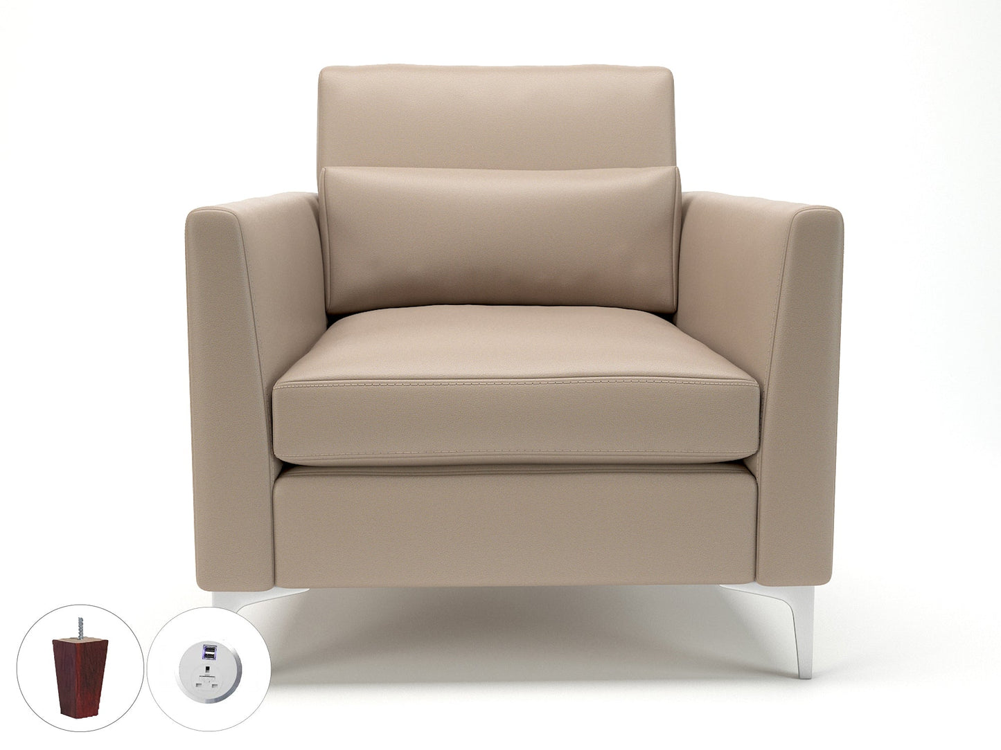 Roselle 90cm Wide Armchair in Cristina Marrone Ultima Faux Leather with Socket