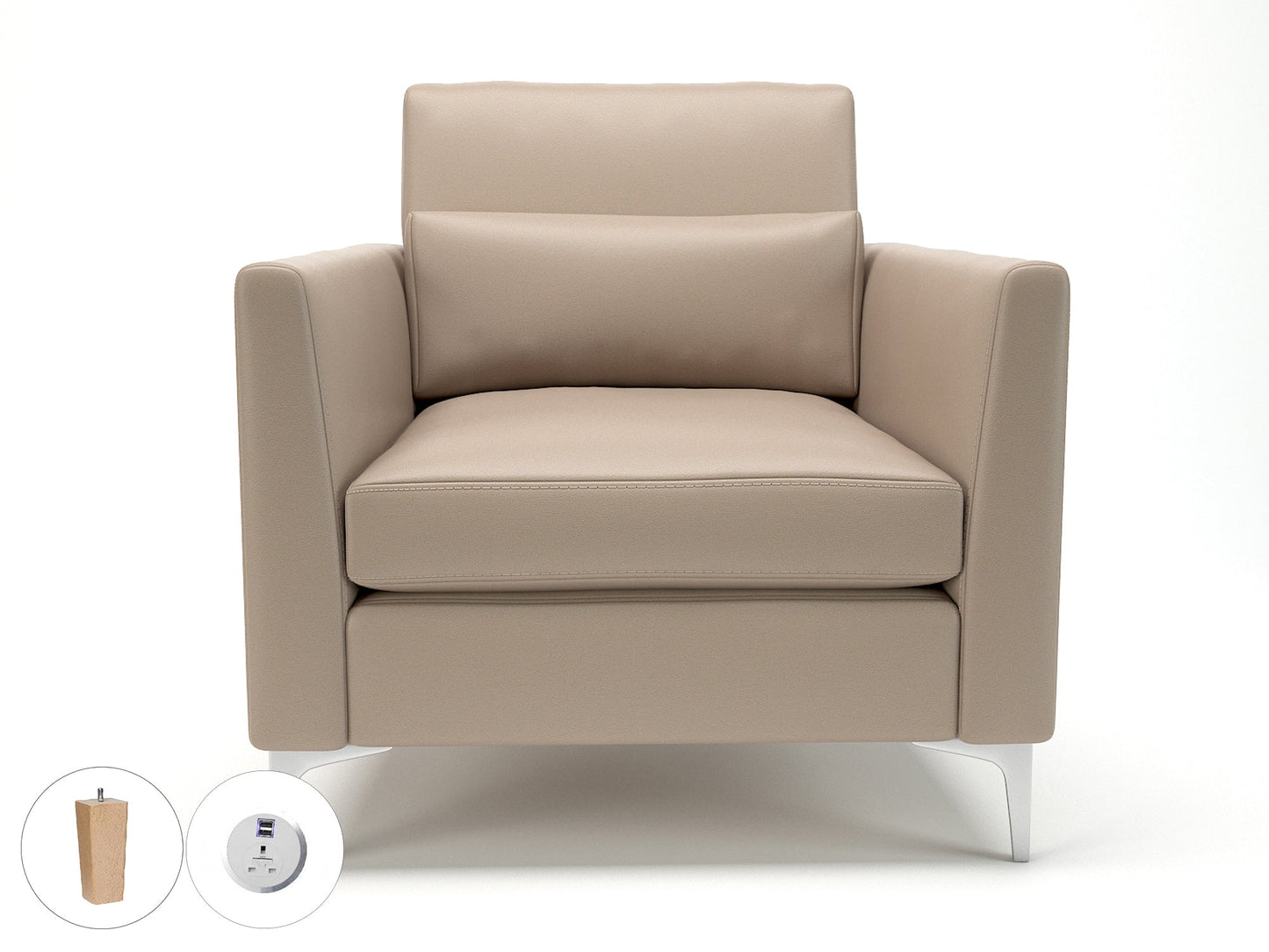 Roselle 90cm Wide Armchair in Cristina Marrone Ultima Faux Leather with Socket