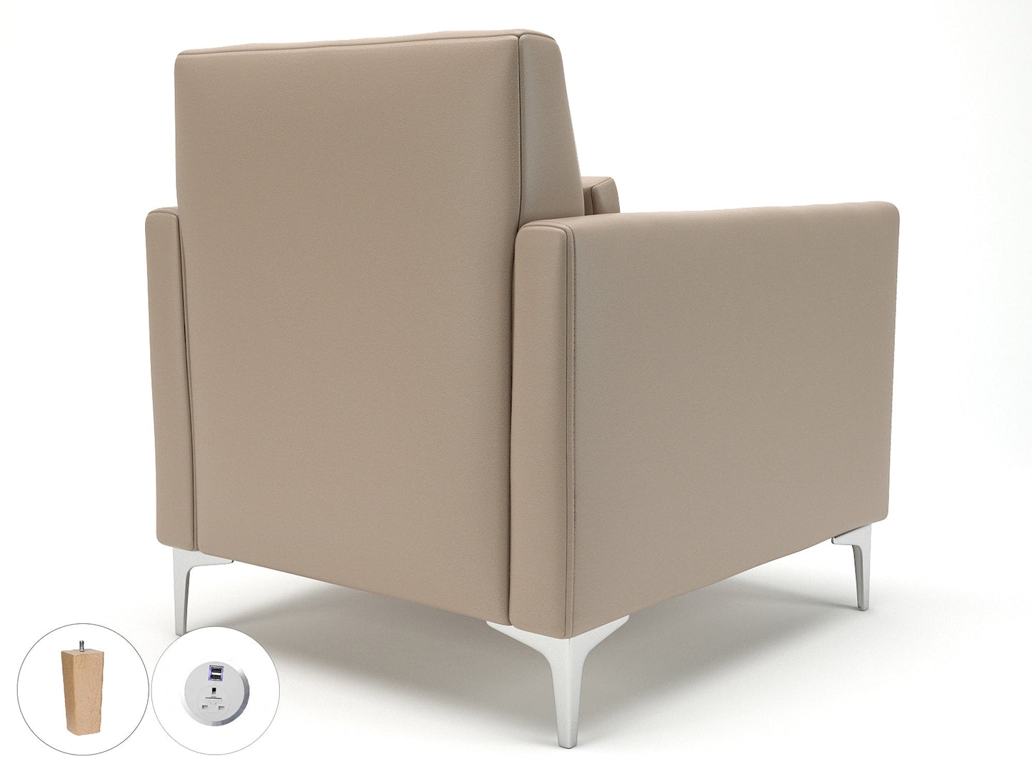Roselle 90cm Wide Armchair in Cristina Marrone Ultima Faux Leather with Socket