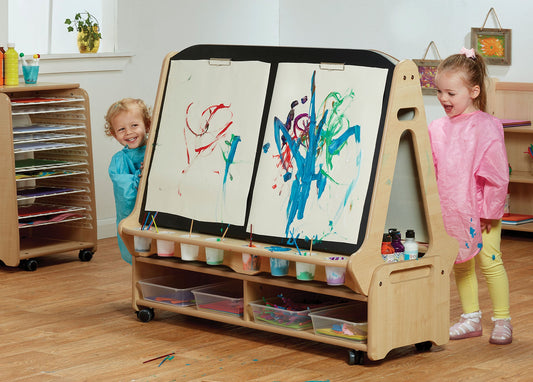 Millhouse Early Years Double-sided 4 Station Chalk/Whiteboard Easel with Low Storage Trolley